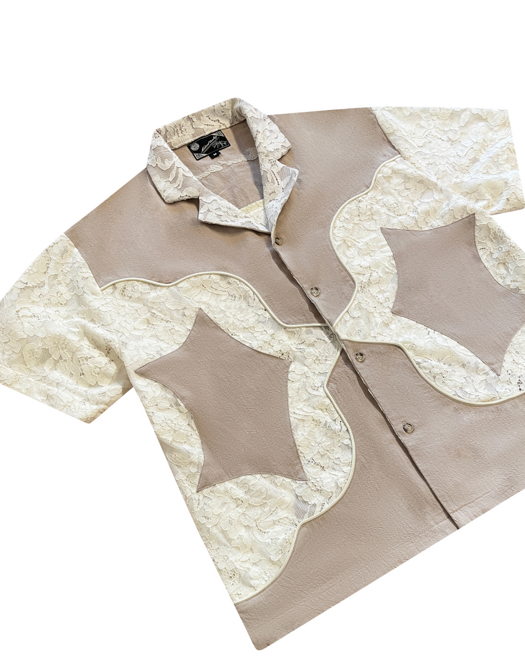 Lace Button Up, Coffee & Cream