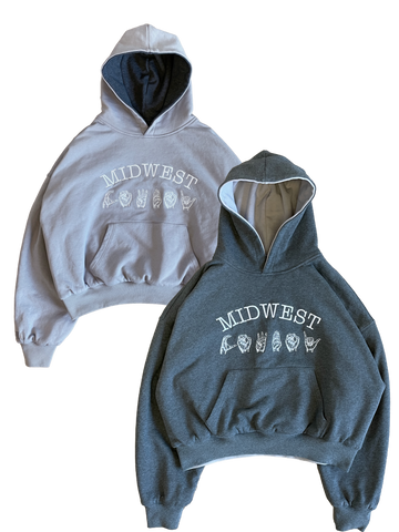 ASL Reversible Hoodie, Heather Charcoal and Grey