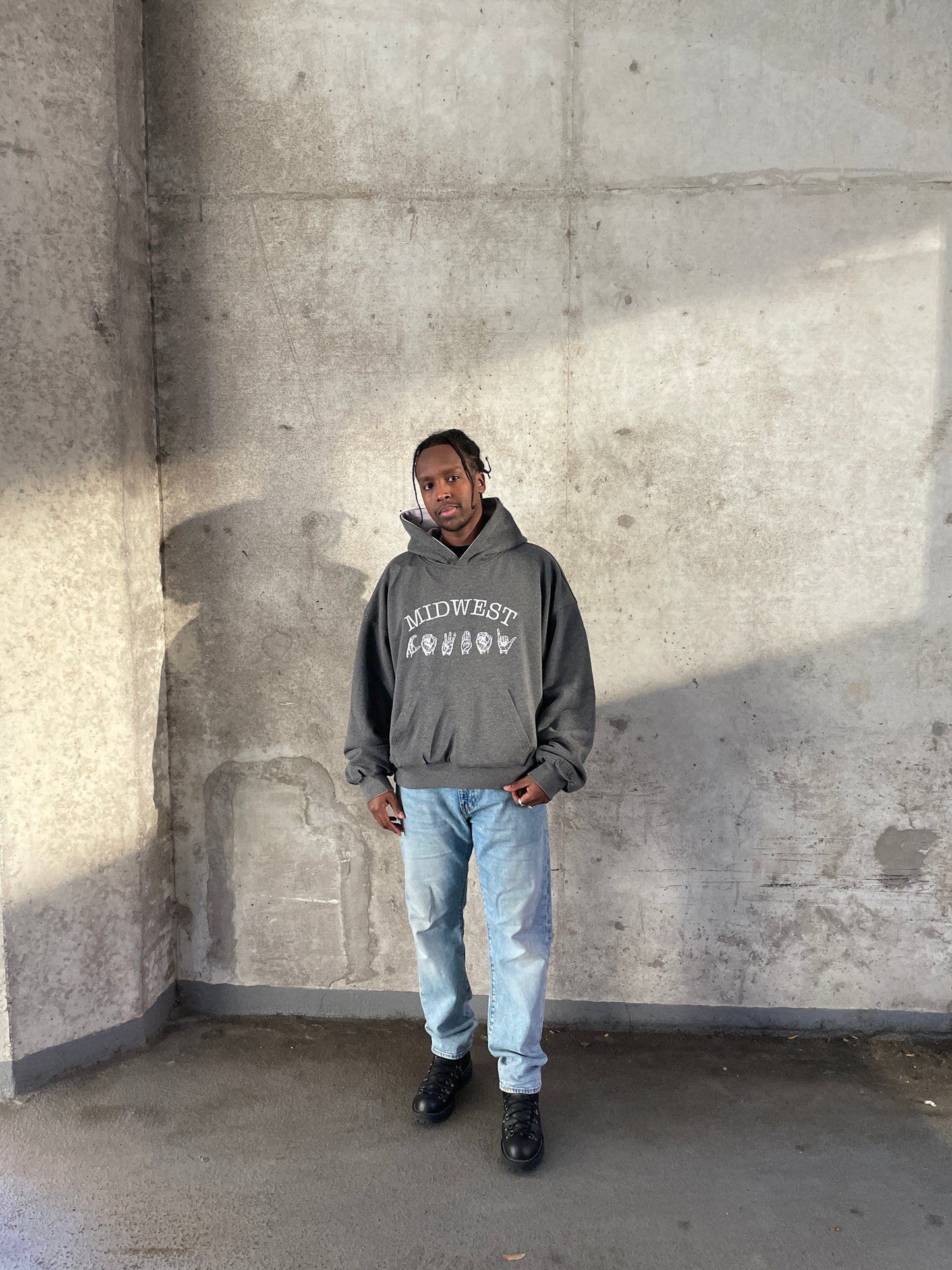 ASL Reversible Hoodie, Heather Charcoal and Grey