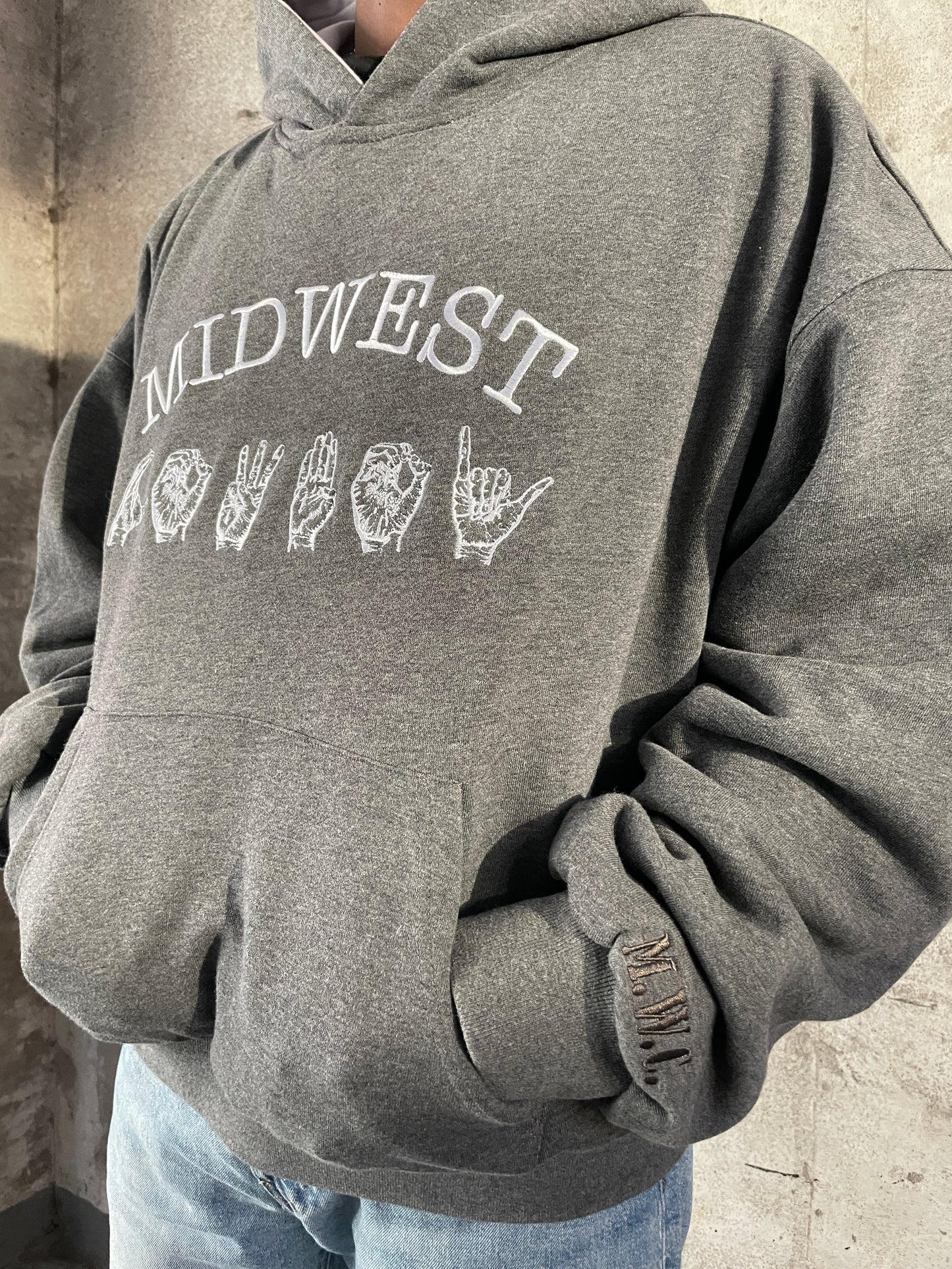 ASL Reversible Hoodie, Heather Charcoal and Grey