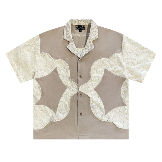 Lace Button Up, Coffee & Cream