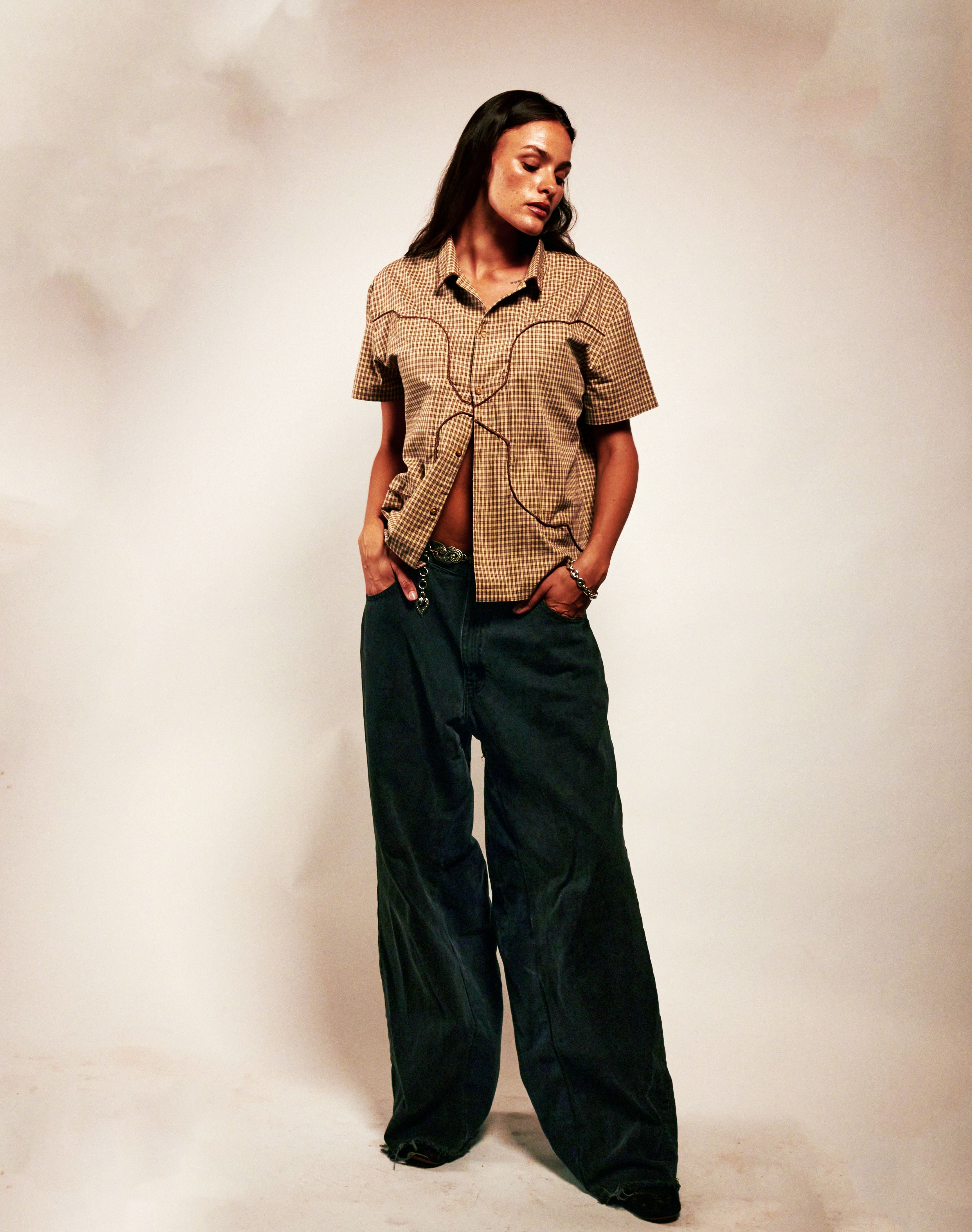 Checkered Button Up, Driftwood Brown